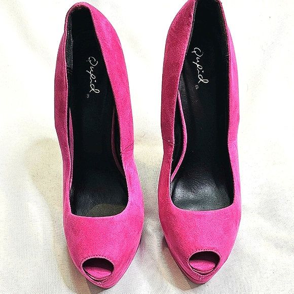 🔥"Qupid" Women's Hot Pink Peep Toe Platform Heels - Picture 1 of 4